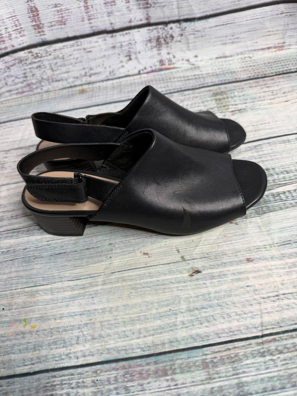 Clarks Elisa Lyndsey Open Toe Heel Women's Sandal Black Leather 8.5